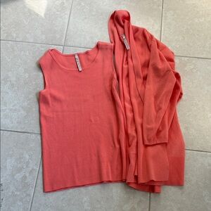 Coral Sleeveless Top and Cardigan Set